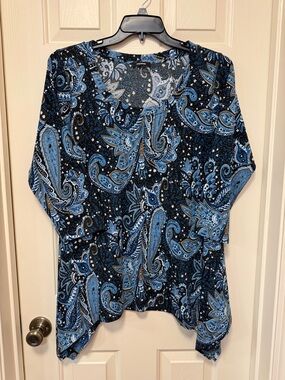 Premise Navy and Light Blue Paisley V-Neck Tunic